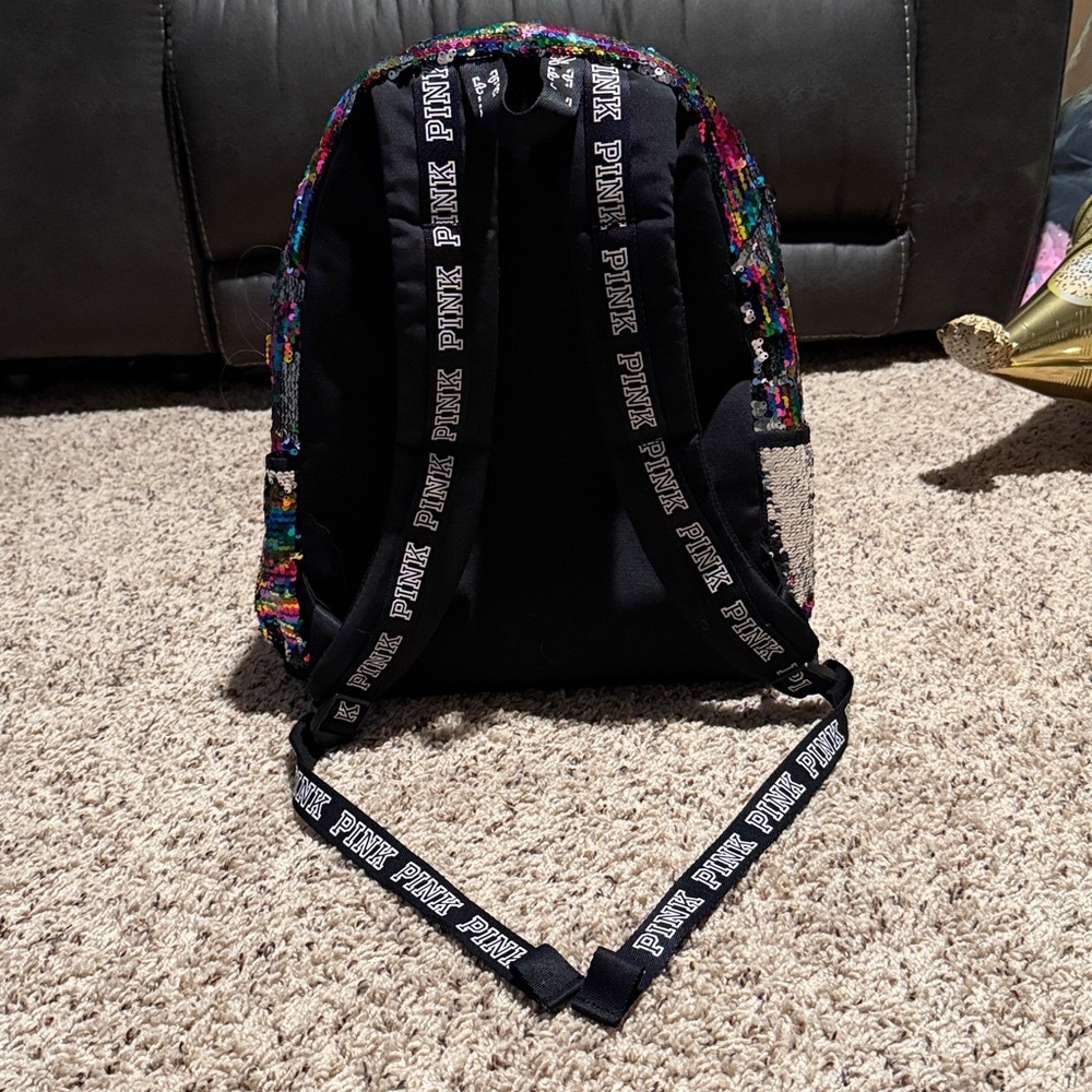 PINK Victoria’s Secret multicolored flip sequins backpack with 3 large openings - Picture 4 of 10